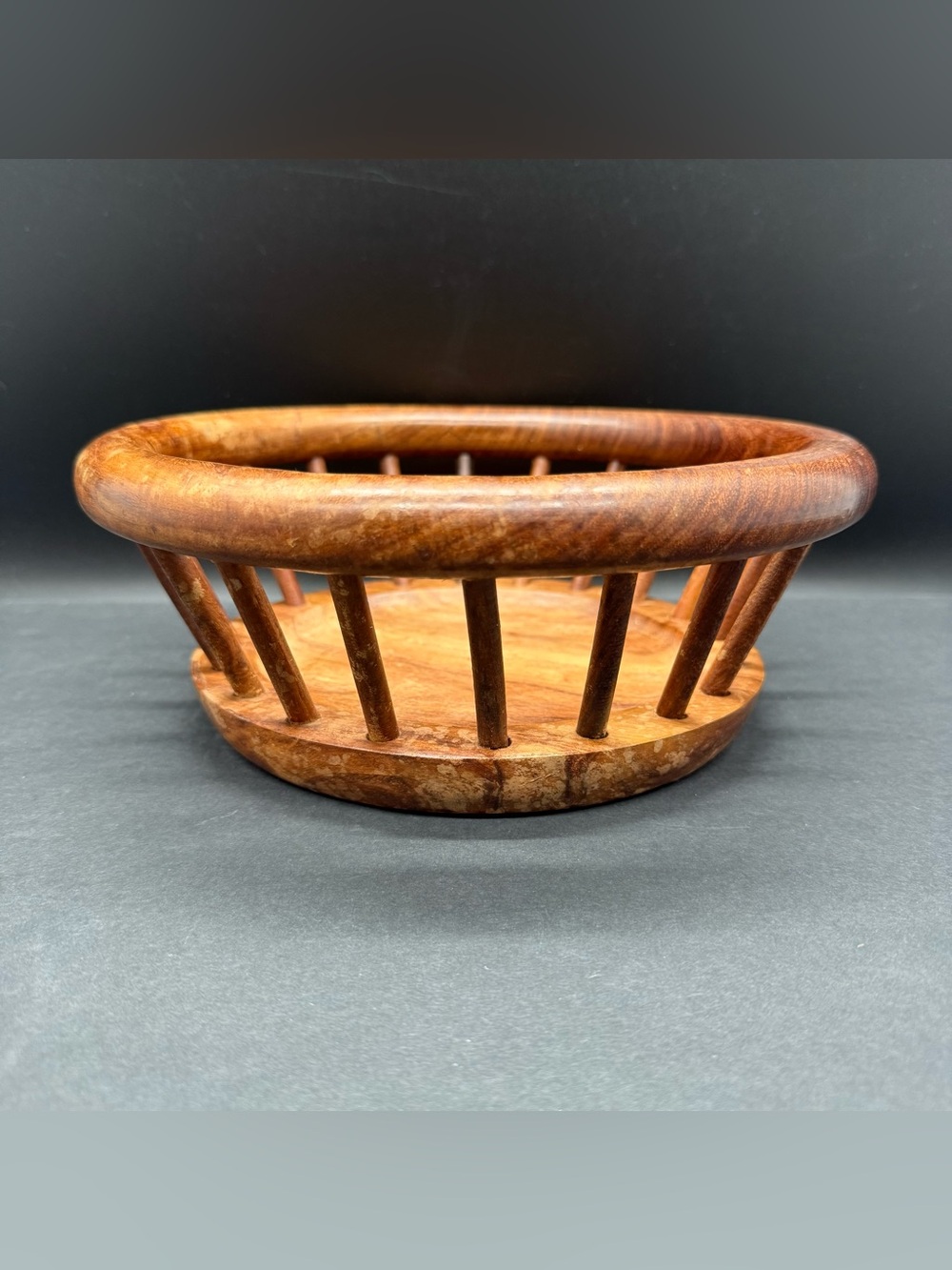 Wooden Basket/bowl With Slatted/Spindle Design Primitive Vintage
